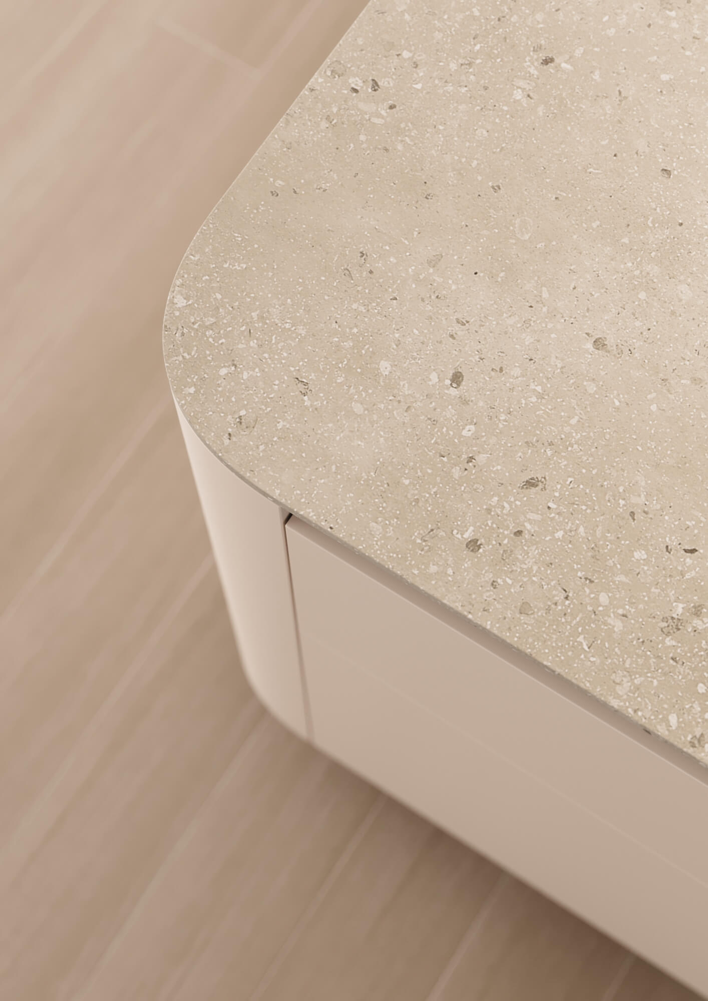 LEICHT Kuechen Neuheiten Rundwangen runde Kuecheninsel Beige