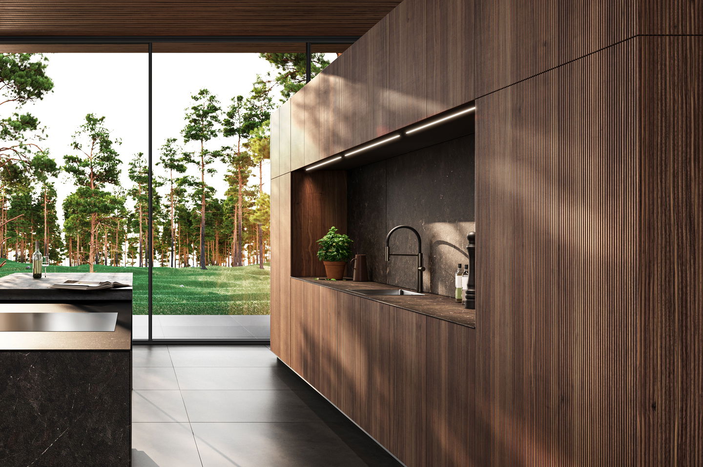 Leicht Bossa Inselküche Walnuss im Designstil