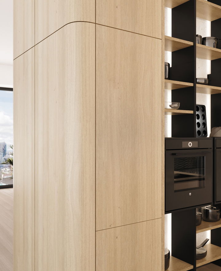 LEICHT Classic-FS Küche Rundwangen mit Hochschrank in Holz