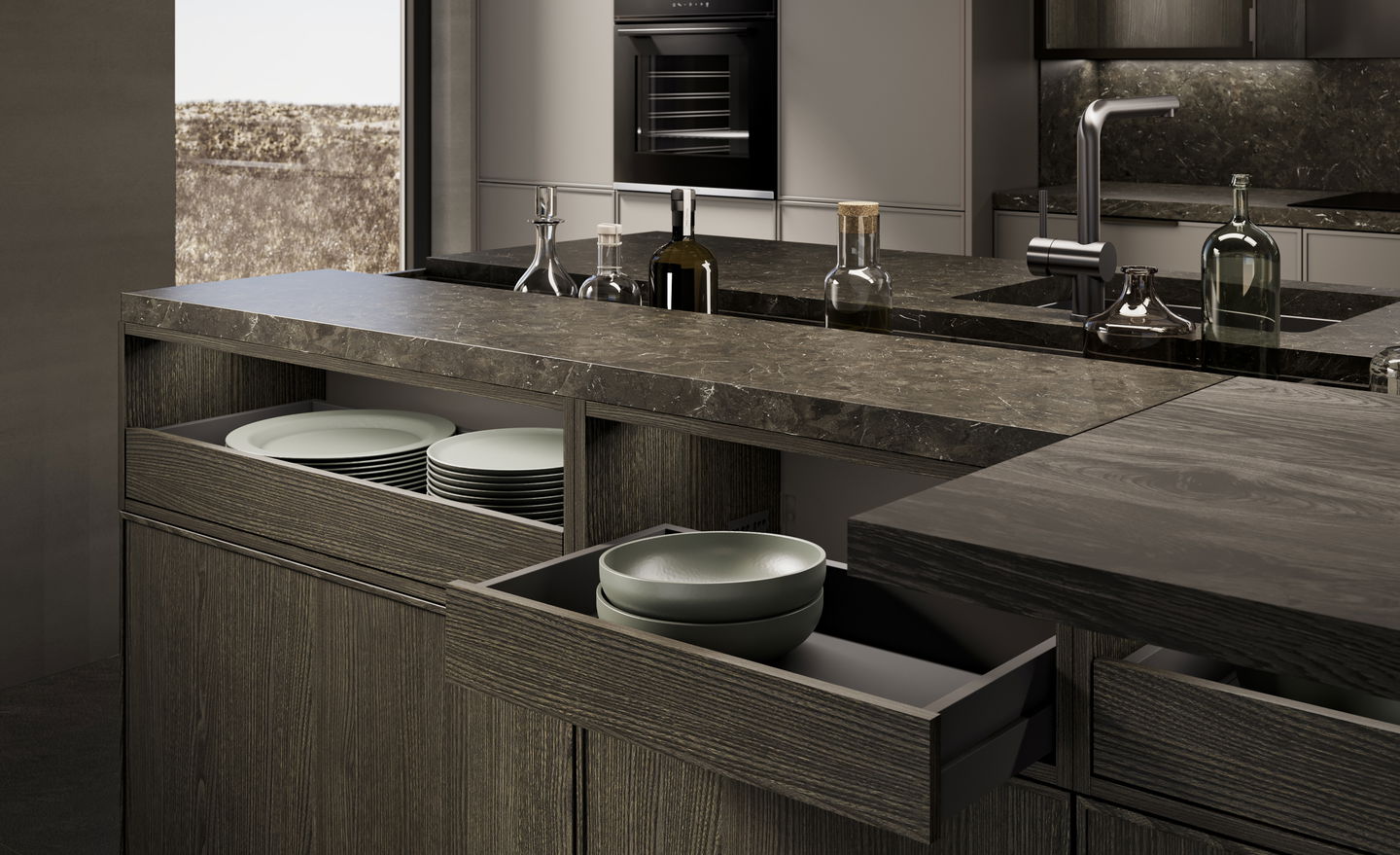 LEICHT WAKUU Kueche Bronze Metallic Holz