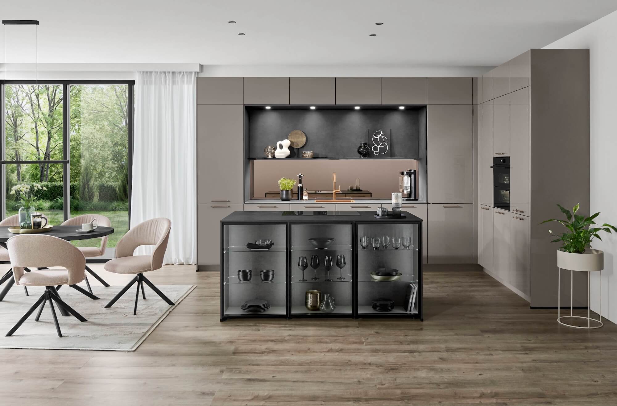 Nobilia Novalux Design inselkueche Taupe Glas