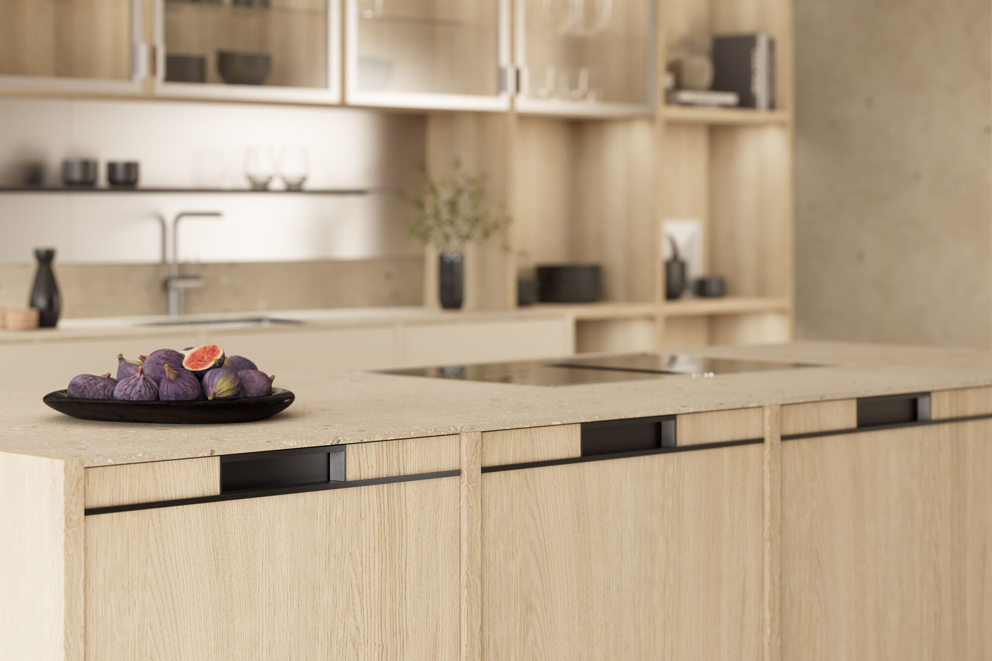 leicht-designkueche-beige-kochinsel-griffleiste-detail